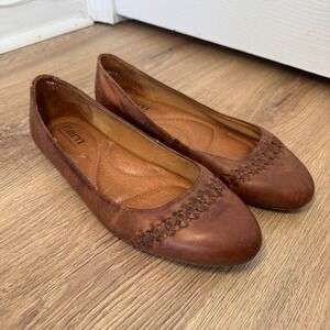 Born Madeleine Brown Leather Ballet Flats Woven Detail Round Toe 7.5M Boho